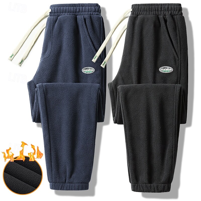 Men's Fleece Pants Sweatpants Joggers Trousers Casual Pants Pocket Drawstring Elastic Waist Plain Comfort Warm Full Length Outdoor Casual Daily Sports Fashion Black Wine