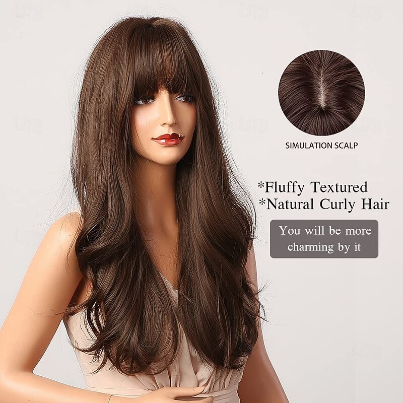Brown Wigs Long Synthetic Wig with High Density Natural Headline Heat Permanent Hair Wigs for Women2