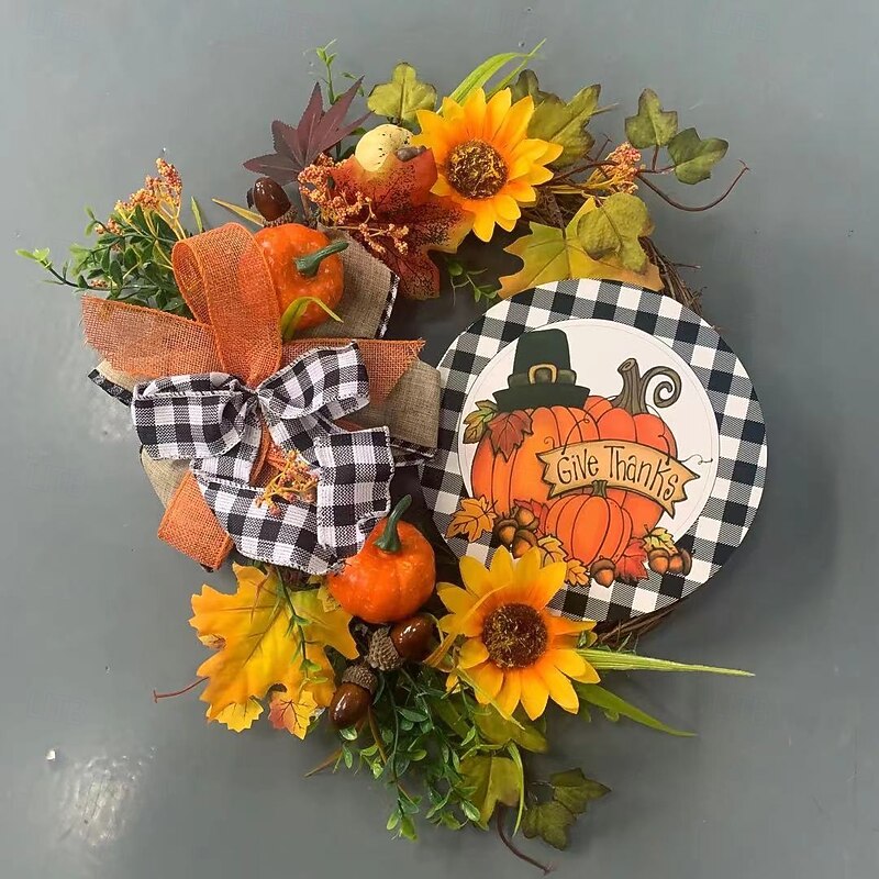 Fall Wreath Thanksgiving Wreath for Front Door Simple Fall Sign for Halloween Thanksgiving Outdoor Decor Hanging Ornaments3