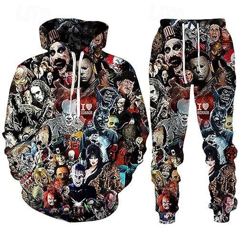 Halloween Michael Myers Pants Outfits Hoodie Print Graphic For Couple's Men's Women's Adults' Halloween Carnival Masquerade 3D Print Casual Daily