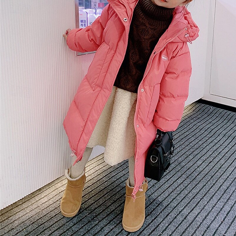 Kids Girls' Coat Outerwear Down Coat Puffer Jacket Plain Streetwear Pocket Vacation Cotton Coat Outerwear 4-12 Years Fall Black Pink2