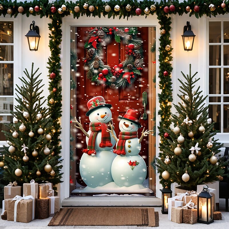 Christmas Door Decorations Door Covers Xmas Snowman Door Tapestry Door Curtain Decoration Backdrop Door Banner for Front Door Farmhouse Christmas Holiday Party Decor Supplies Indoor/Outdoor2