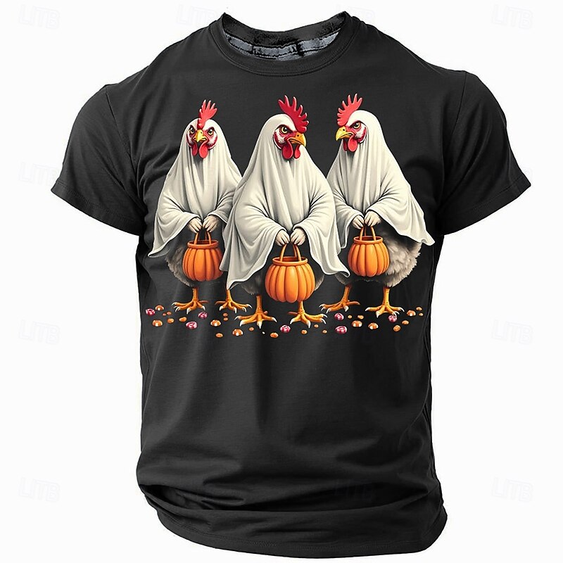Halloween Men's Pumpkin Rooster T Shirt T shirt 3D Print Crew Neck Shirt Fashion Athleisure Street Sports Outdoor Black Purple Brown Summer Spring Clothing Apparel S M L XL XXL XXXL