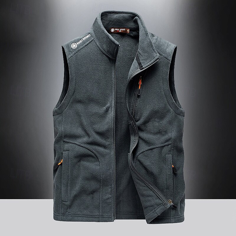 Men's Fishing Vest Daily Casual Fall & Winter Pocket Fleece Polyester Thermal Warm Plain Zipper Stand Collar Regular Fit Black Army Green Dark Blue Dark Gray Vest2