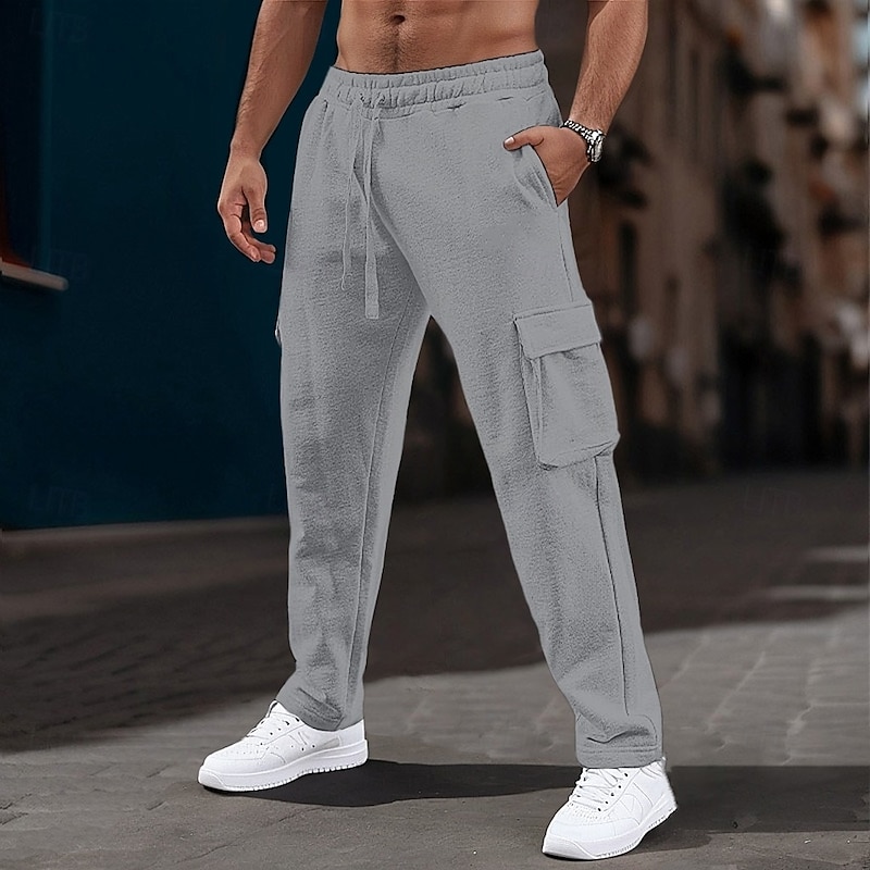 Men's Sweatpants Joggers Trousers Cargo Sweatpants Drawstring Elastic Waist Multi Pocket Plain Comfort Breathable Full Length Casual Daily Holiday Sports Fashion Black Blue Stretchy