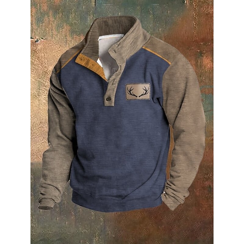 Men's Sweatshirt Black Blue Brown Light Grey Standing Collar Graphic Print Color Block Daily Holiday Going out Polyester Streetwear Casual Fall Winter Clothing Apparel Hoodies Sweatshirts  Long Sleeve4