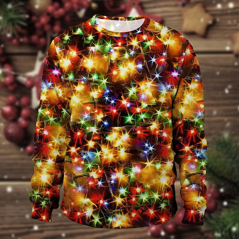 Christmas Christmas Lights Pullover Funny Christmas Sweatshirt 3D Print 3D Christmas Front Pocket Graphic For Couple's Men's Women's Adults' Christmas Masquerade 3D Print Party Festival2
