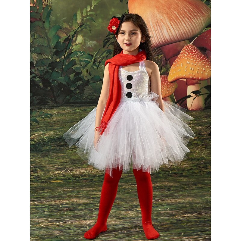 Snowman Outfits Tutu Santa Suits Girls' Christmas Kid's Christmas New Year Christmas Eve Christmas Party New Year Eve Dress Socks Scarf Hat3