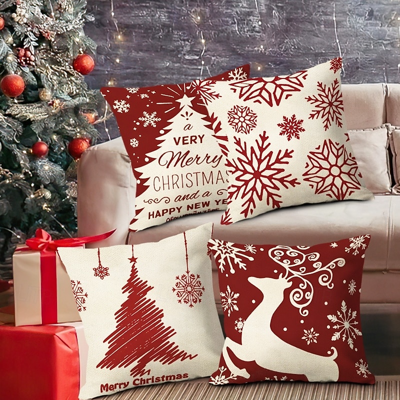 Christmas Decorations Vintage Decorative Toss Pillows Cover 4PC Soft Square Cushion Case Pillowcase for Bedroom Livingroom Sofa Couch Chair2