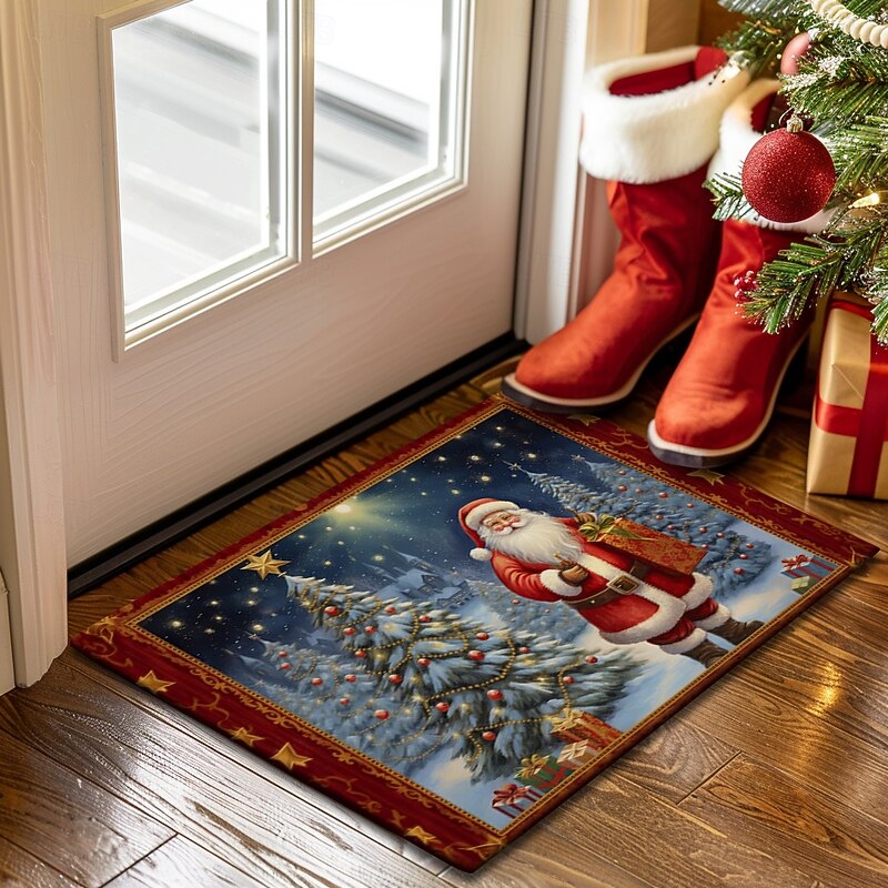 Christmas Decoration Doormat Xmas Santa Kitchen Mat Floor Mat Non-Slip Area Rug Oil Proof Rug Indoor Outdoor Mat Bedroom Decor Bathroom Mat Entrance Rug3