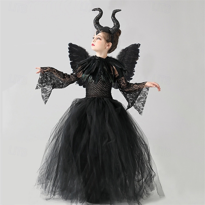 Kids Girls' Cosplay Dress Cosplay Custome Party Dress Solid Color Long Sleeve Performance Party Halloween Party Mesh Gothic Halloween Custome Polyester Maxi Party Dress Swing Dress Tulle Dress Summer2