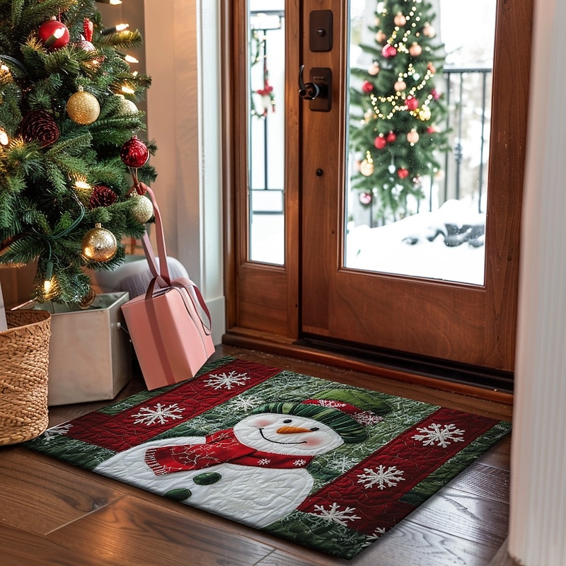 Christmas Decorations Doormat Quilting Snowman Kitchen Mat Floor Mat Non-Slip Area Rug Oil Proof Rug Indoor Outdoor Mat Bedroom Decor Bathroom Mat Entrance Rug3