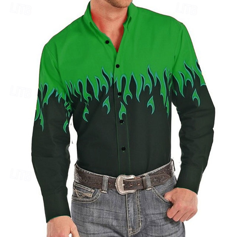 Men's Cowboy Western Shirt Button Up Shirt Cowboy Shirt Long Sleeve Fashion Designer Western Daily Fall & Winter Turndown Collared Shirts 3D Print Front Pocket Red Purple Brown Green Blue+Blue3