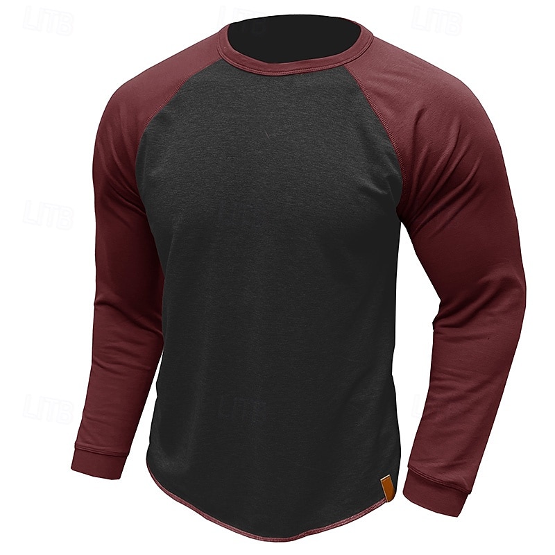 Men's T Shirt Long Sleeve Crew Neck Spring Fall Spring &  Fall Solid Color Knitwear Vintage Fashion Crewneck Color Block Outdoor Causal Casual Yellow Red khaki Top Tee for Men2