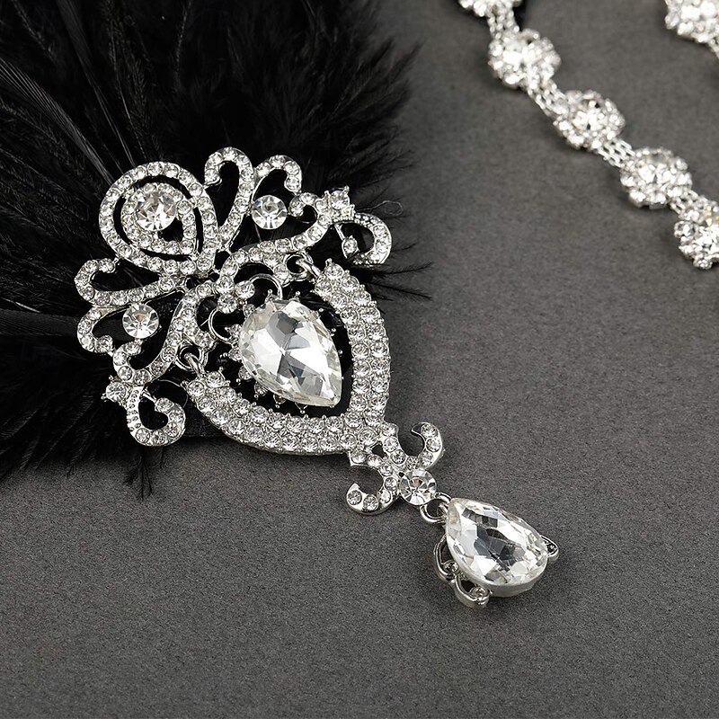 1920s Gatsby Black Feather and Rhinestone Headband for Women – Vintage Flapper Style Accessory for Costume Parties, Weddings, and Retro-Themed Events3