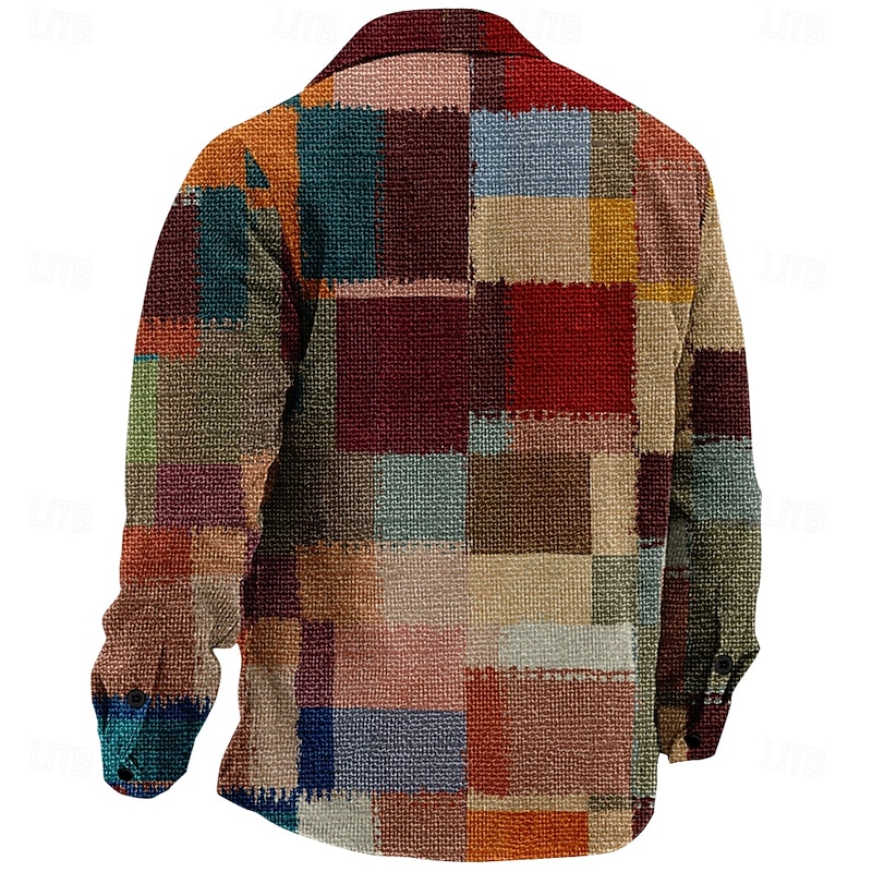 Men's Plaid Geometric Pattern Corduroy Shirt Shirt Jacket Overshirt Long Sleeve Vintage Casual Formal Dailywear Fall & Winter Turndown Collared Shirts Buttons 3D Print 2 Pockets 1pc Red2