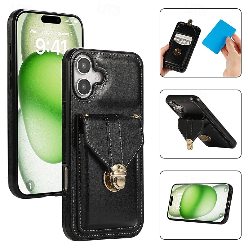 Phone Case For iPhone 17 Pro Max 17 Air 16 15 14 Pro Max Plus 13 12 11 Pro Max Mini Back Cover with Stand Holder with Lanyard Card Slot Retro TPU PU Leather2
