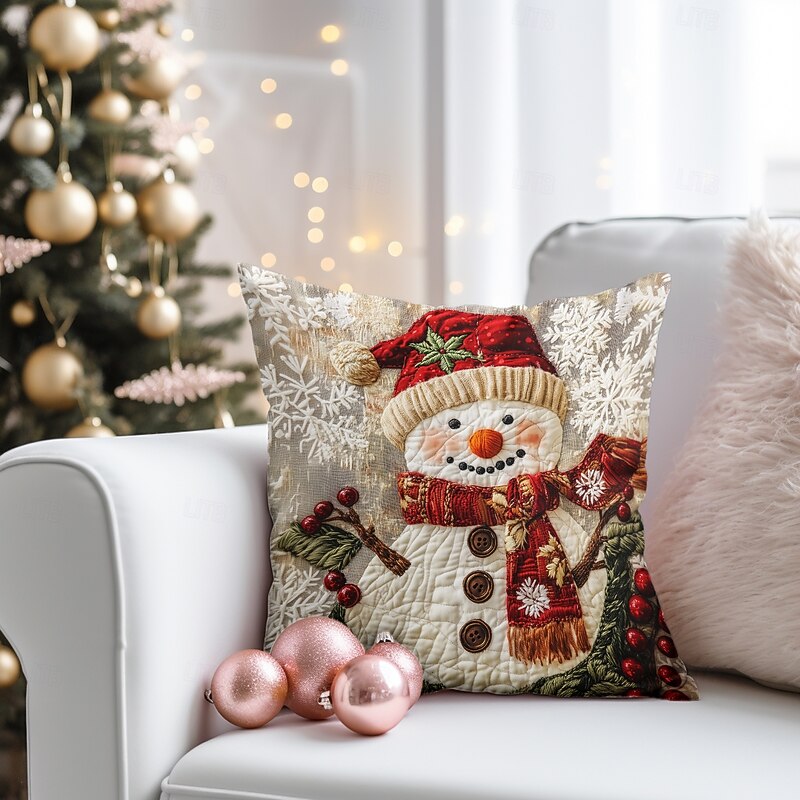 Christmas Decorations Decorative Toss Pillows Cover 1PC Quilting Snowman Soft Square Cushion Case Pillowcase for Bedroom Livingroom Sofa Couch Chair2