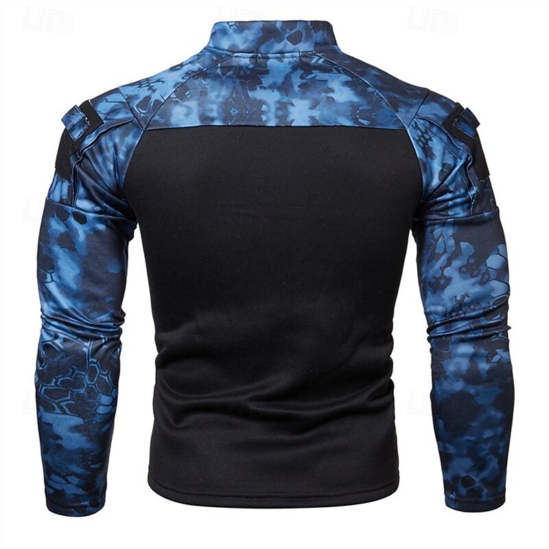 Men's T shirt Long Sleeve Quarter Zip Tee Tshirt Muscle T-Shirt Bodybuilding Stretch Tee Outdoor Quick Dry Workout Soft Sweat wicking Polyester Camo Black Army Green Light Grey Gym Climbing Camping3