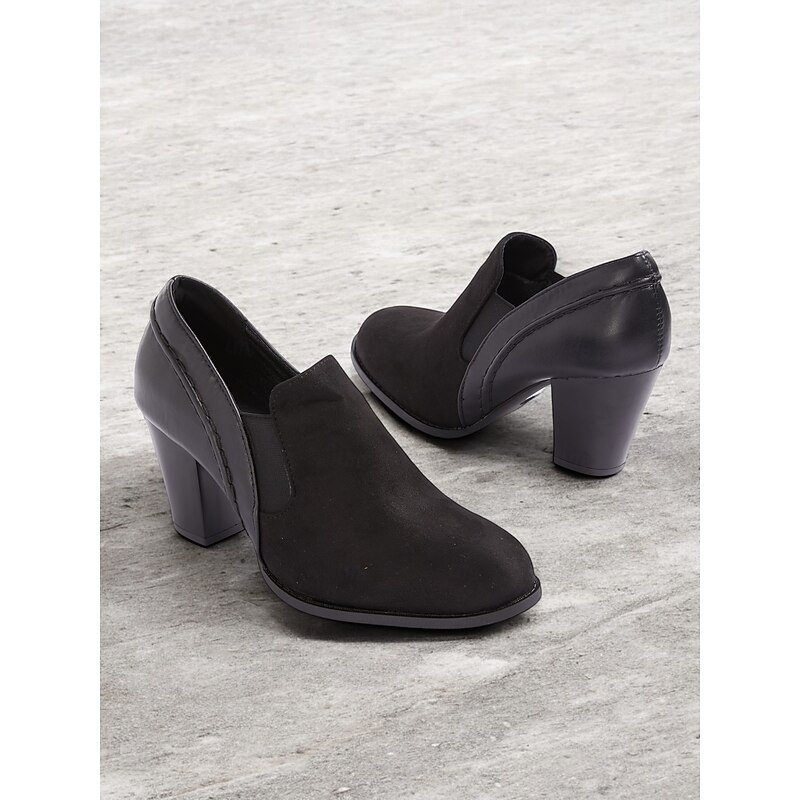 Women's Black Faux Suede Block Heel Slip-On Ankle Shoes – Comfortable and Stylish Office Pumps4