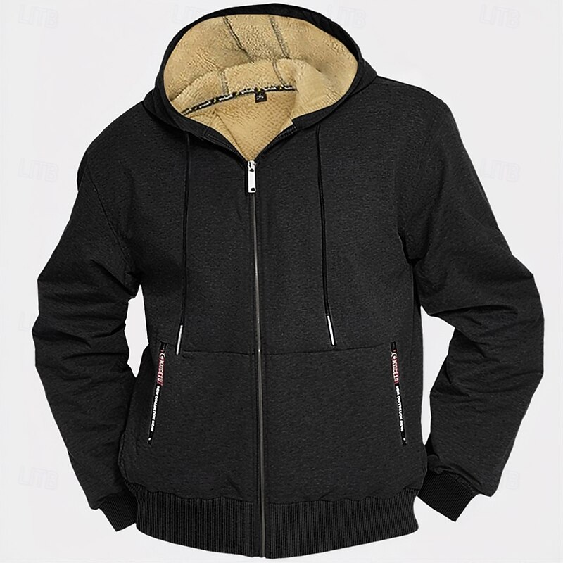 Men's Hoodie Full Zip Hoodie Fleece Jacket Fleece lined Hoodie Black White Army Green Navy Blue Royal Blue Hooded Plain Sports & Outdoor Daily Holiday Polyester Vintage Streetwear Casual Fall & Winter