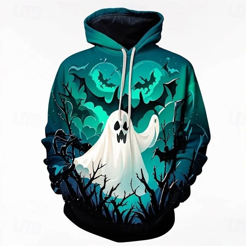Ghost Skull Skeleton Hoodie Pullover Halloween 3D Front Pocket Graphic For Couple's Men's Women's Adults' Halloween Carnival Masquerade 3D Print Party Casual Daily4