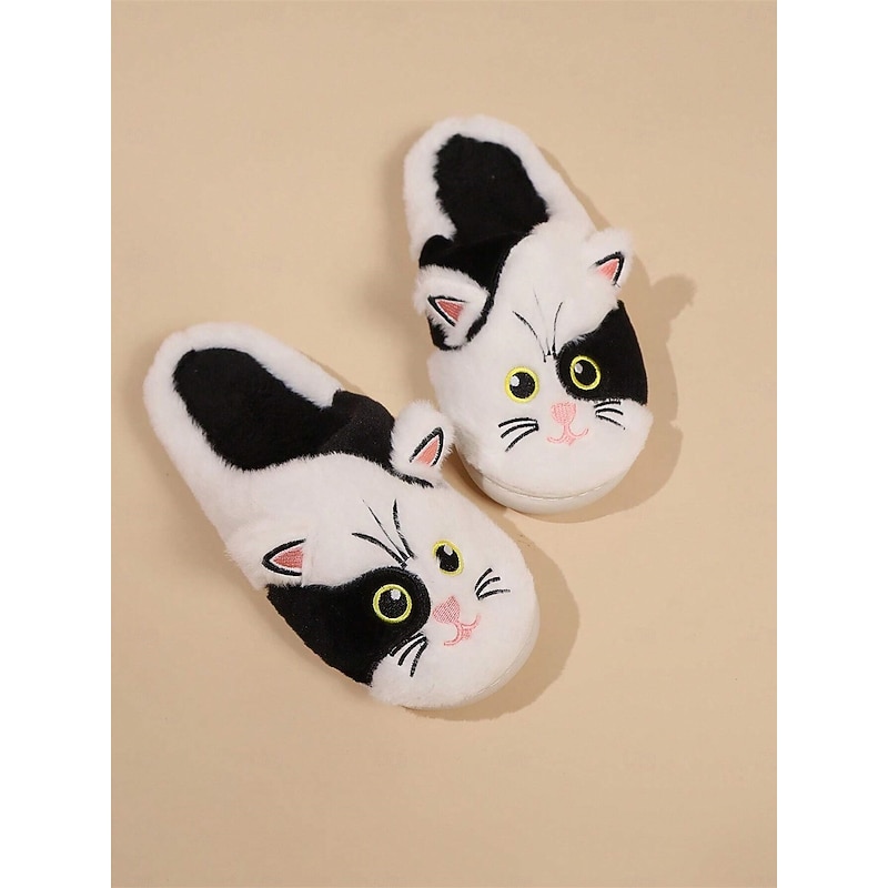 Women's Plush Cat Face Slippers – Cozy Furry Indoor Footwear with Cute Animal Design for Winter Comfort2