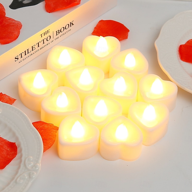 LED Electronic Candle Light Heart Shaped Valentine's Day Proposal Party Romantic Decoration Props Christmas Halloween Holiday Party Home Decoration 12/24pcs3