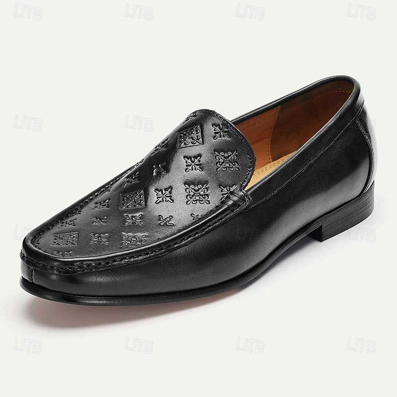 Men's Green Embossed Leather Loafers with Patterned Design for Business and Casual Wear in Classic Style 7
