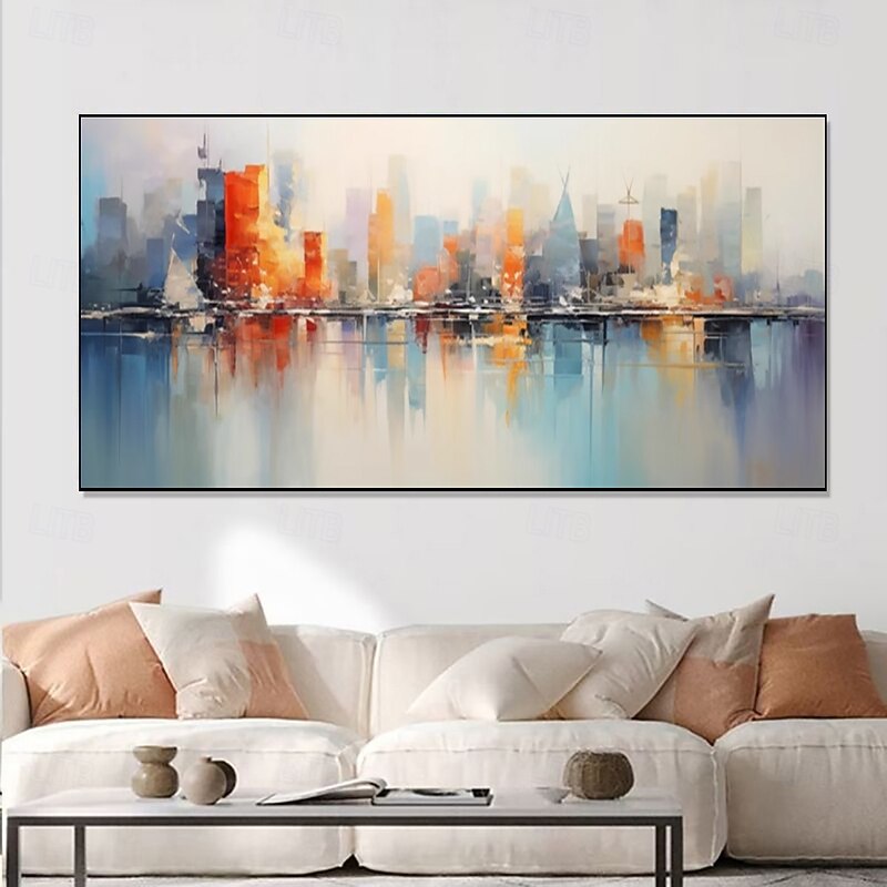 Handmade Oil Painting Canvas Wall Art Decoration Modern Abstract Urban Architecture Landscape for Living Room Home Decor Rolled Frameless Unstretched Painting2