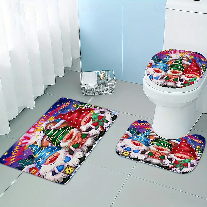Bathroom Bath Mats Christmas 3PC Bathroom Rug Mat Set Flannel Non Slip3