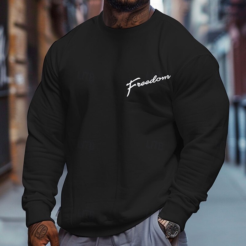 Men's Long Sleeve Crewneck Sweatshirt White Freedom Graphic
