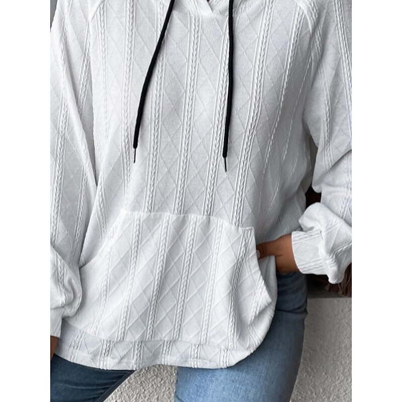 Women's Pullover Casual Plain Hooded Pocket Long Sleeve White Pink Blue Gray Spring Fall3