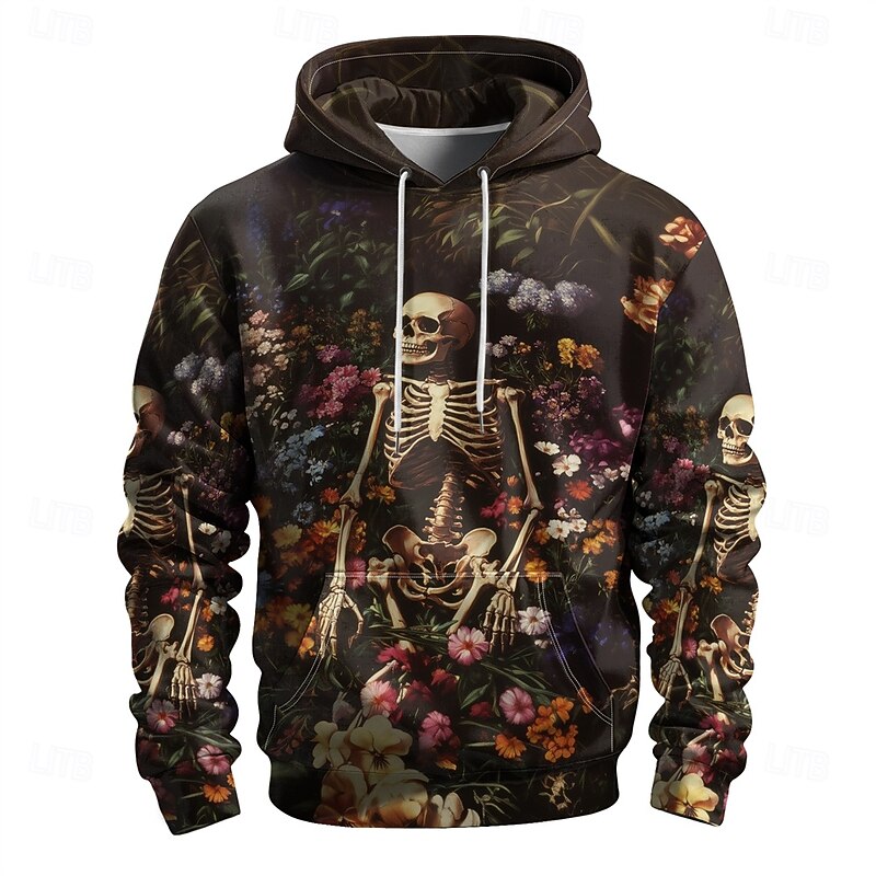 Men's Graphic Dark Hoodie Hoodies Sweatshirt Vacation Daily Long Sleeve Hooded Vacation Sports Outdoor Going out Brown Printing Winter Spring &  Fall Designer2