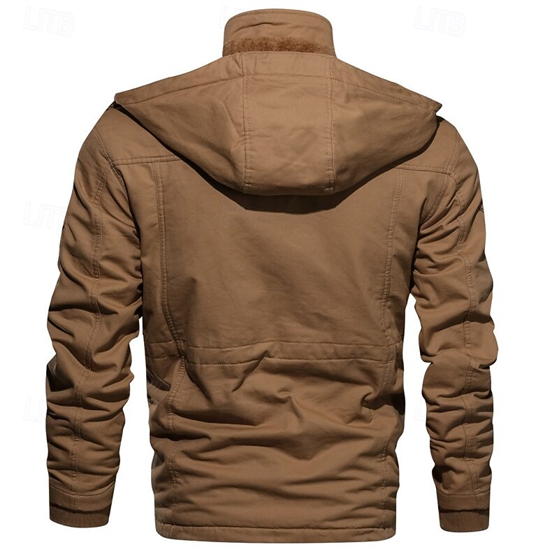 Men's Winter Jacket Fleece Jacket Casual Jacket Daily Vacation Thermal Warm Pocket Fleece Fall & Winter Plain Fashion Streetwear Hooded Regular Black Green Khaki Jacket3
