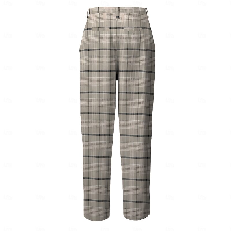 Men's Plaid Dress Pants Mid Waist Business Casual Formal Dailywear Pocket Summer Spring Fall Beige2