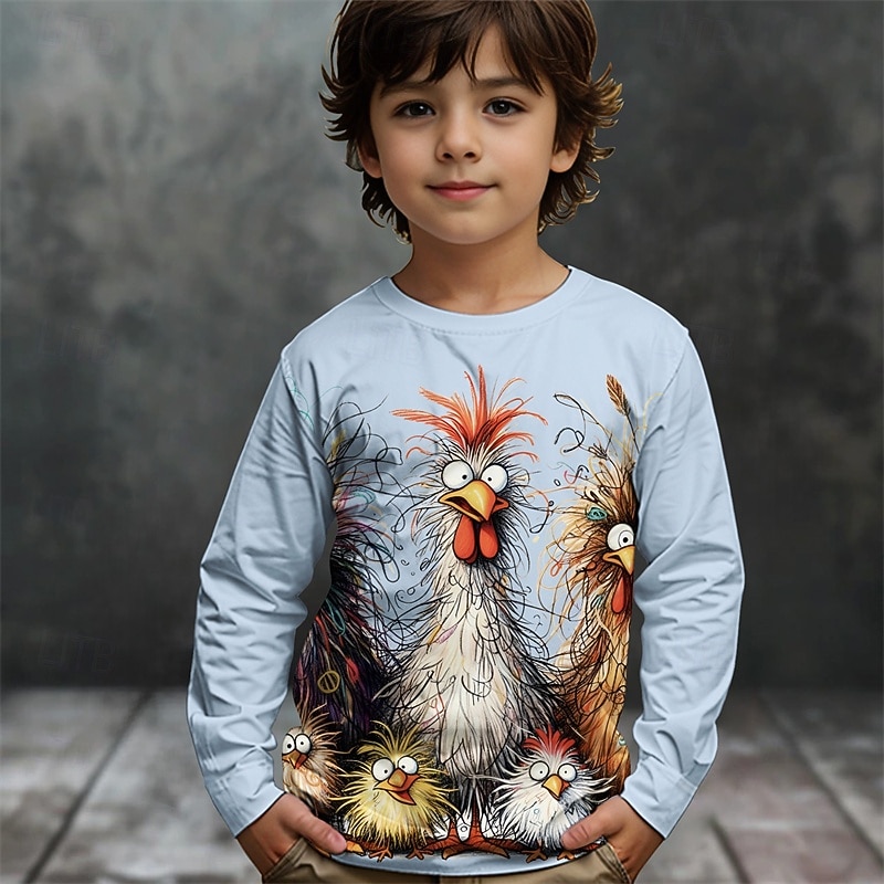Boys' 3D Graphic Animal Chick T shirt Tee Long Sleeve Spring Fall Fashion Basic Kids 4-12 Years Crew Neck Outdoor Casual Daily Regular Fit3