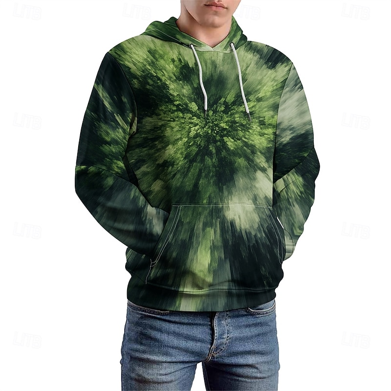 Men's Graphic Hoodie Hoodies Sweatshirt Vacation Daily Long Sleeve Hooded Vacation Sports Outdoor Going out Green Printing Winter Spring &  Fall Designer4