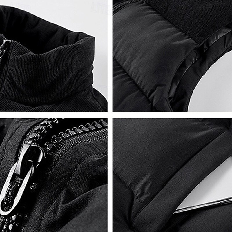 Men's Down Vest Puffer Vest Vest Gilet Daily Date Vacation Fashion Casual Fall & Winter Patchwork Pocket Polyester Warm Comfortable Plain Pocket Zipper Stand Collar Regular Fit Black Ivory Purple3