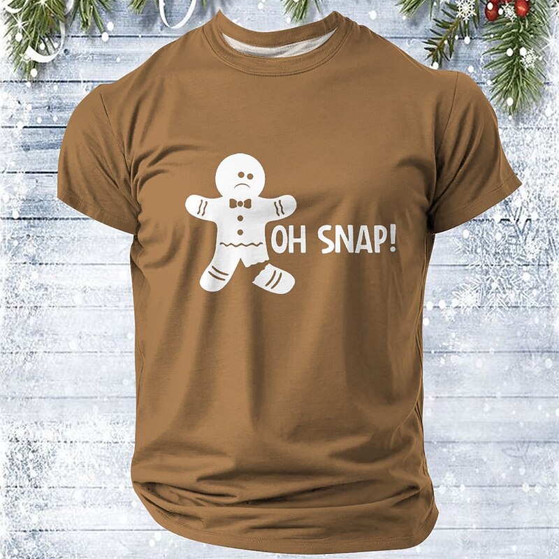 Christmas Men's Gingerbread Man 3D T-shirts Gingerbread Man Casual Street Style 3D Print Tee Sports Outdoor Holiday Black Red Blue Short Sleeve Crew Neck Spring & Summer Clothing Apparel S M L XL