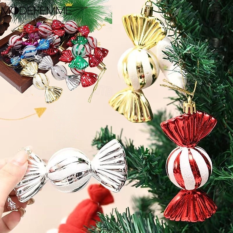 Christmas Mini Peppermint Candy Cane Ornaments, Christmas Decoration Xmas Party Small Round Candy Tree Hangings, Electroplated Plastic Painted Candy Balls4