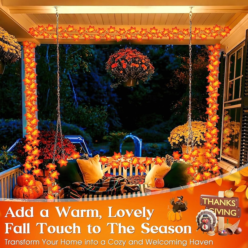 Solar 3D Pumpkin Maple Leaf String Lights 6.5m 30LED Outdoor Waterproof Garden Light Autumn Thanksgiving Christmas Wedding Party Holiday Yard Home Balcony Decoration4