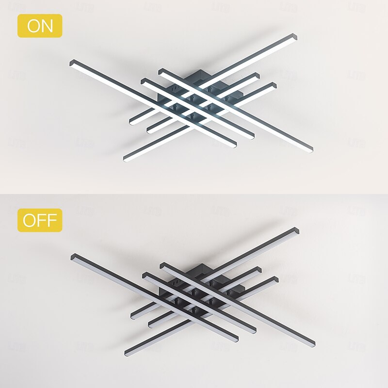 LED Ceiling Light Stepless Dimming 6 Heads Linear Modern Sputnik Chandelier Long Strip Semi Flush Mount Ceiling Lamp Fixture Minimalist Chandeliers Ceiling Lights for Dining Room Bedroom Kitchen Office 110-240V DIMMABLE WITH REMOTE CONTROL4