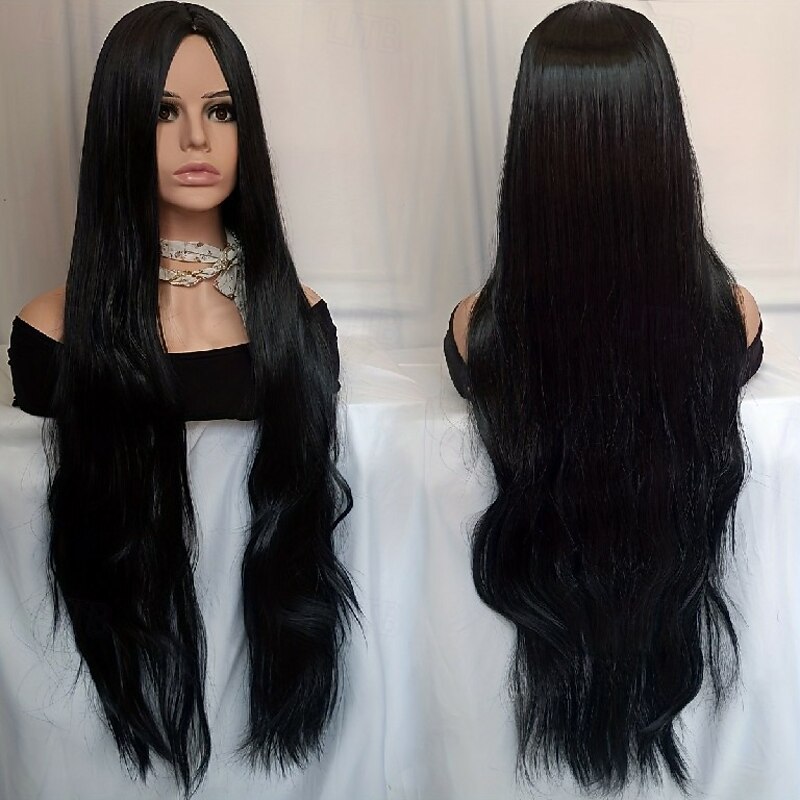 Long Straight Hair Wig - Heat Resistant Synthetic Fiber with Bangs or Middle Part - Perfect for Carnival Cosplay Parties - Fashion Womens Wig4