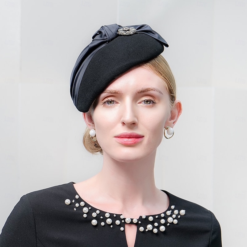 Hats Wool Beret Hat Saucer Hat Tea Party Cocktail Elegant Wedding With Rhinestone Splicing Headpiece Headwear3