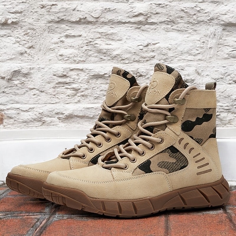 Men's Tactical Desert Combat Boots with Lace-Up Design and Rugged Sole - Durable Military-Style Footwear for Outdoor Adventures