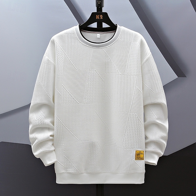 Men's Sweatshirt Black White Gray Crew Neck Jacquard Ribbed Textured Knit-texture Sports & Outdoor Daily Holiday non-printing Polyester Streetwear Basic Casual Fall Winter Clothing Apparel Hoodies3