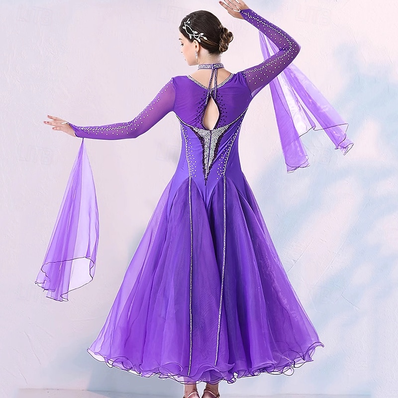 Ballroom Dance Dress Crystals / Rhinestones Women's Performance Training Long Sleeve Spandex2