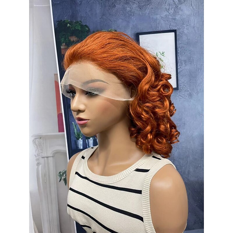 Remy Human Hair 13x4 Lace Front Wig Side Part Middle Part Free Part Brazilian Hair Curly Natural Wave Orange Wig 130% 150% 180% Density with Baby Hair Highlighted3
