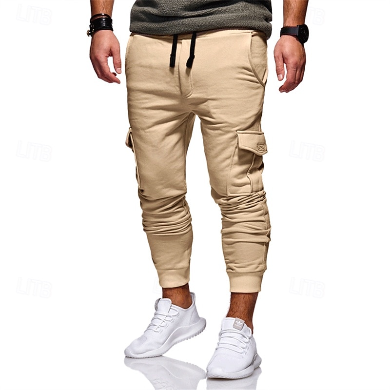 Men's Sweatpants Joggers Trousers Drawstring Elastic Waist Multi Pocket Plain Comfort Sports Outdoor Daily Fashion Casual Black Army Green Micro-elastic
